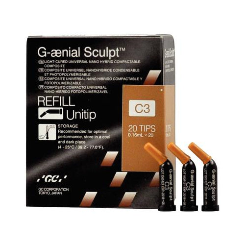 GC 009177 G-aenial Sculpt Light Cure Universal Composite Unitips 20/Pk C3 0.16 mL GC 009177 G-aenial Sculpt Light Cure Universal Composite Unitips 20/Pk C3 0.16 mL